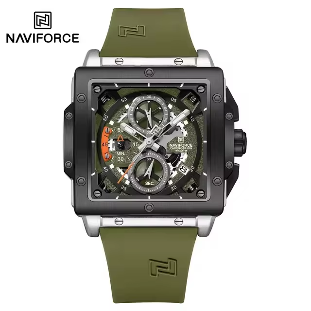 NAVIFORCE 8064 Men Watch Sport Luxury Square Chronograph Date Original Wristwatch Waterproof Quartz Male Clock