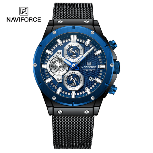 NAVIFORCE 8027 Men Watch Fashion Sports Chronograph Male Stainless Steel Waterproof Clock Quality Quartz Movement Men's Watches
