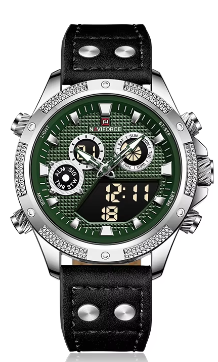 NAVIFORCE 9224 Brand Men's Digital Watch Waterproof Chronograph Sports Leather Strap Wristwatch Dual Display Digital Luminous Clock