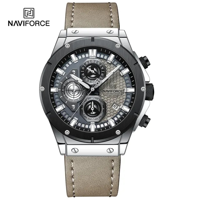 NAVIFORCE 8027 Sport Men's Wristwatch Chronograph Genuine Leather Men Watch Waterproof Quartz
