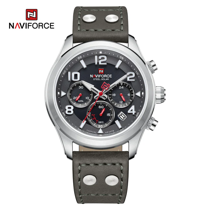 NFS 1006 - NAVIFORCE Solar-Powered Movement Genuine Leather Strap 5ATM Waterproof Luminous Men Watch