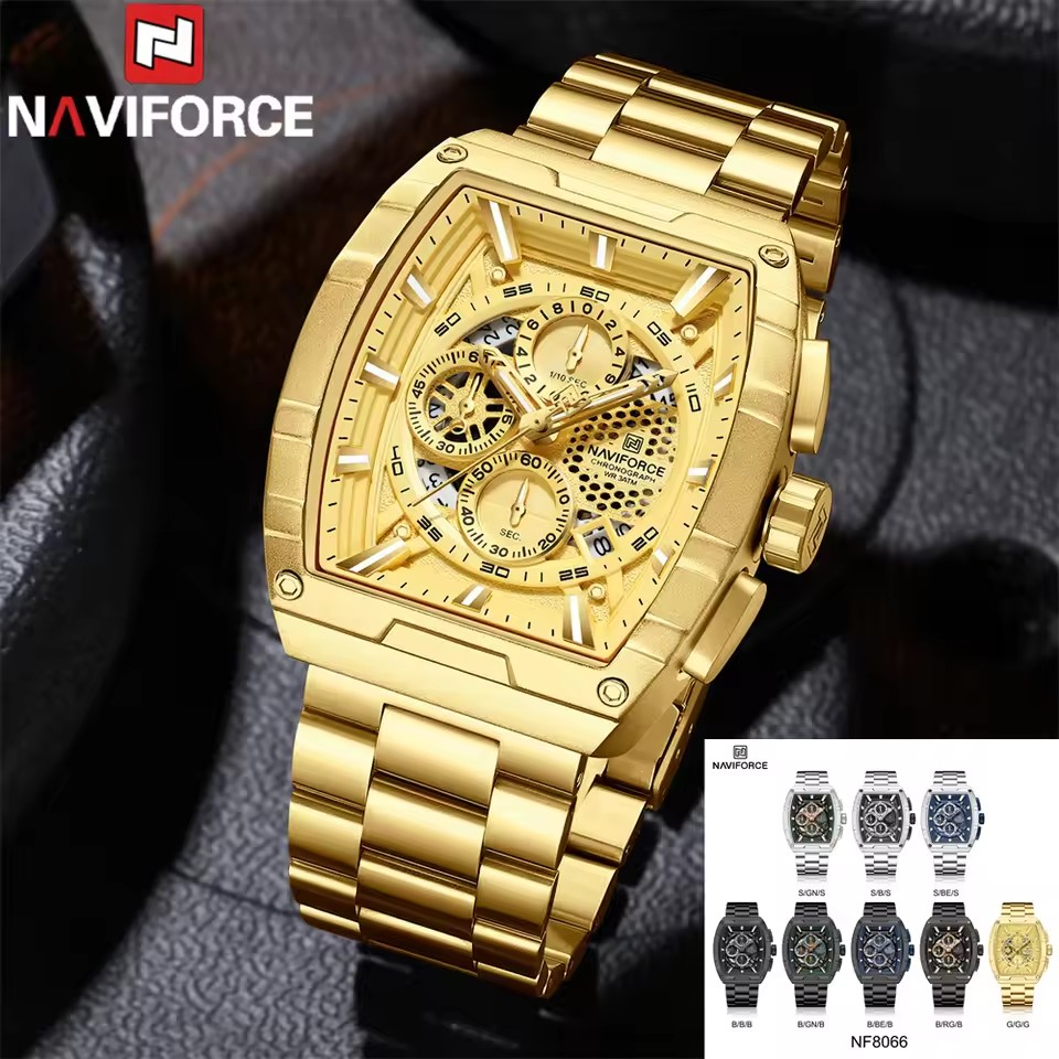 NAVIFORCE 8066 Men Watch Sport Luxury Chronograph Original Wristwatch Stainless Steel Quartz Male
