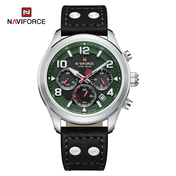 NFS 1006 - NAVIFORCE Solar-Powered Movement Genuine Leather Strap 5ATM Waterproof Luminous Men Watch