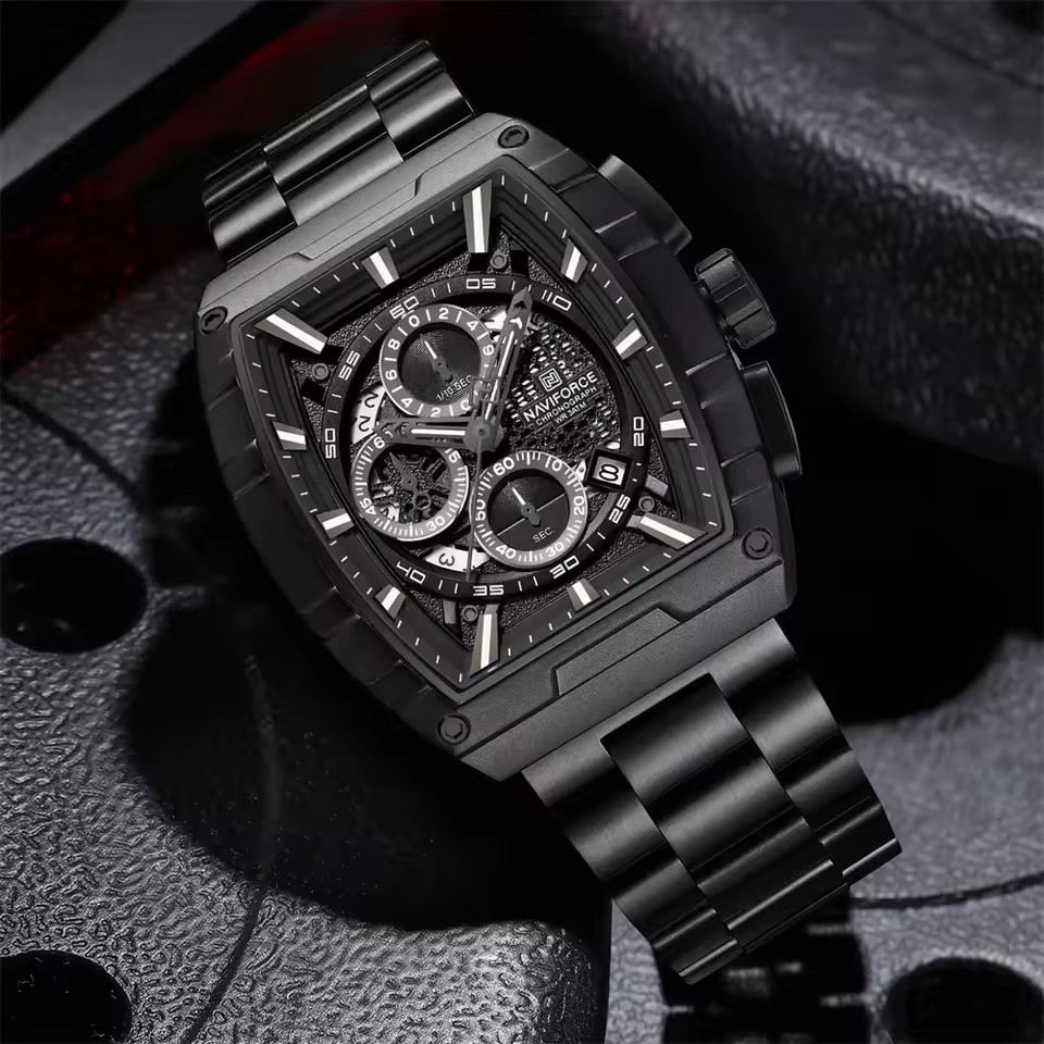 NAVIFORCE 8066 Men Watch Sport Luxury Chronograph Original Wristwatch Stainless Steel Quartz Male
