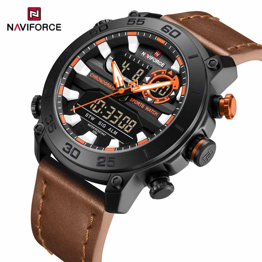NAVIFORCE 9235 Unique Men's Quartz Watch Leather Strap Luminous Calendar Concise Sports Watch