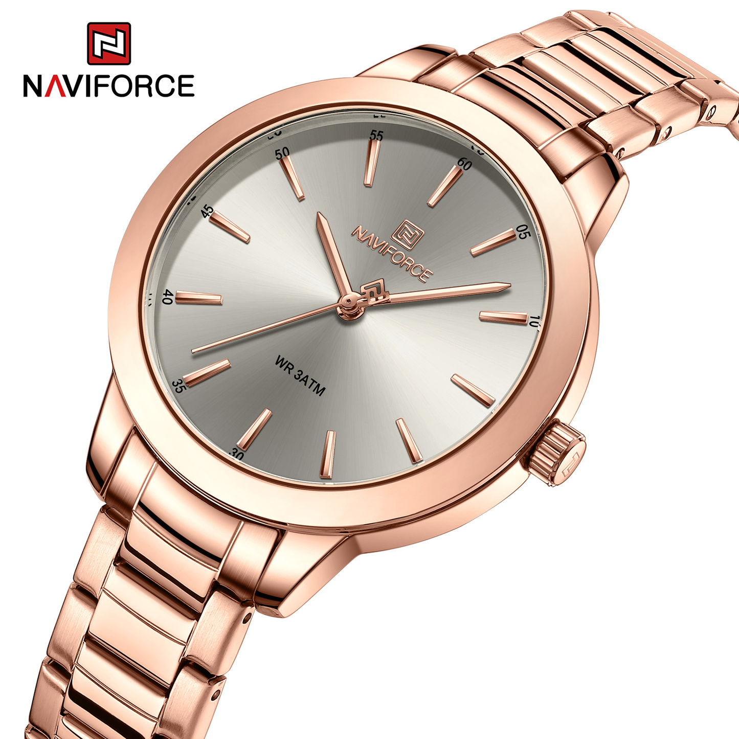 NAVIFORCE 5025 Quartz Watche Fashion Stainless Steel Band Women Wristwatch