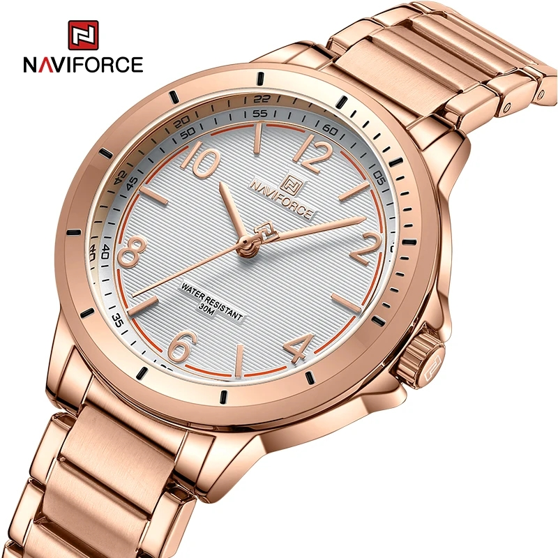 NAVIFORCE 5021 Stainless Steel Lady Quartz Wristwatch Fashion Woman Watch Water Resistant