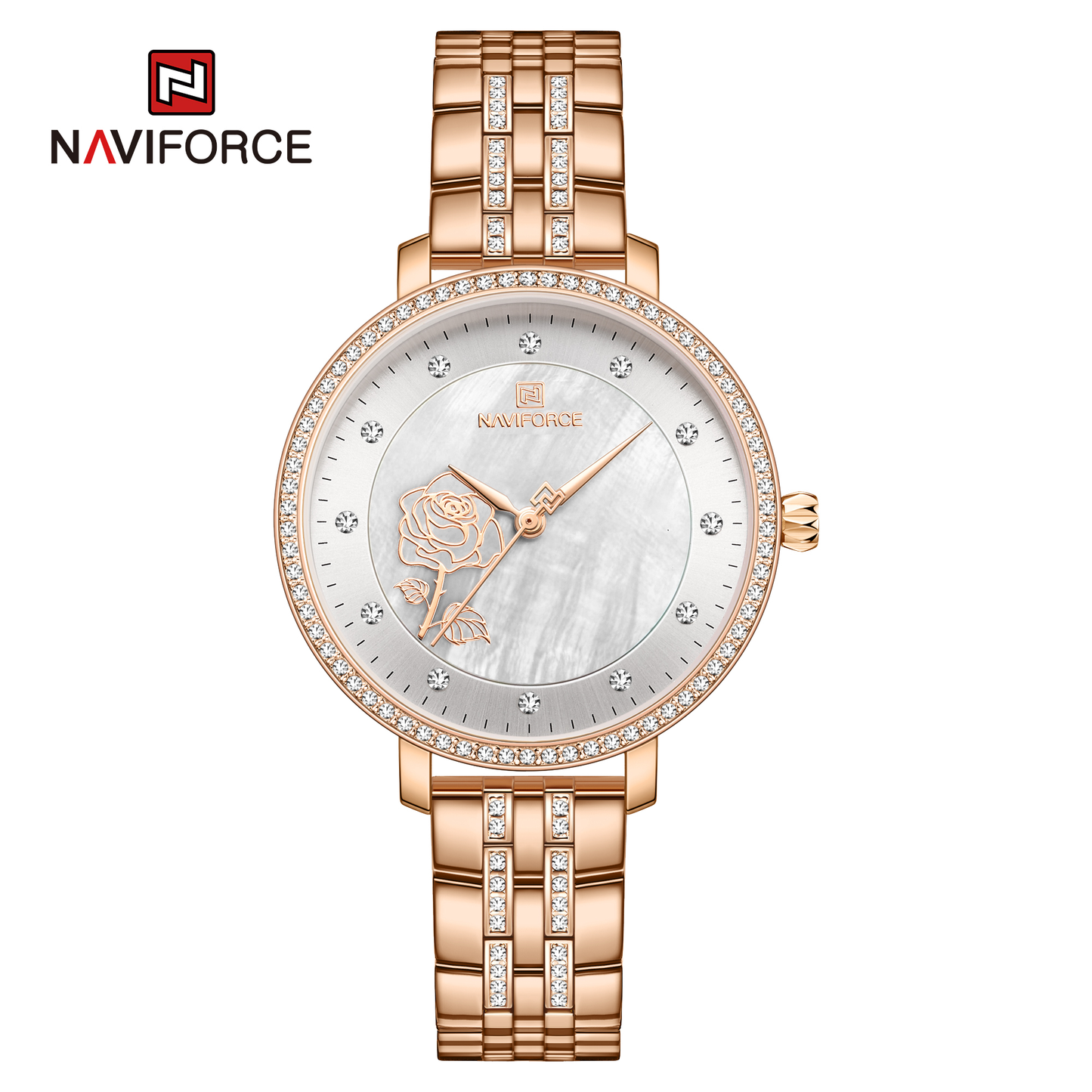 NAVIFORCE 5017 Luxury Stainless Steel Ladies Women Girls Watch Bracelet High Quality Wristwatch