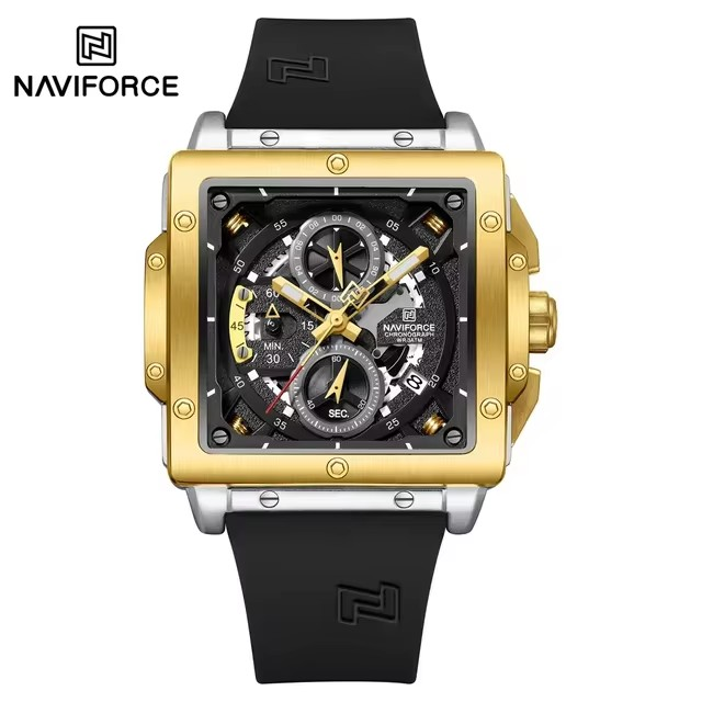 NAVIFORCE 8064 Men Watch Sport Luxury Square Chronograph Date Original Wristwatch Waterproof Quartz Male Clock