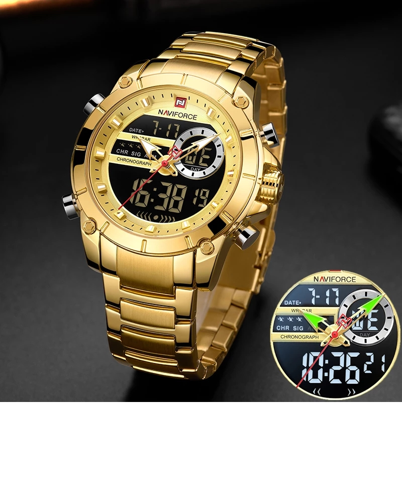 NAVIFORCE 9163  Men's Watch Luxury Naviforce Men's Quartz Hour Analog LED Sports Watch Men New Sport Wrist Watch