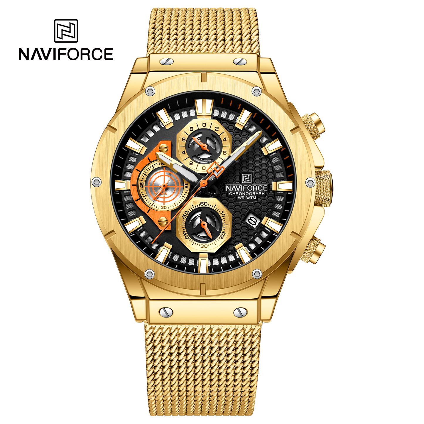 NAVIFORCE 8027 Men Watch Fashion Sports Chronograph Male Stainless Steel Waterproof Clock Quality Quartz Movement Men's Watches