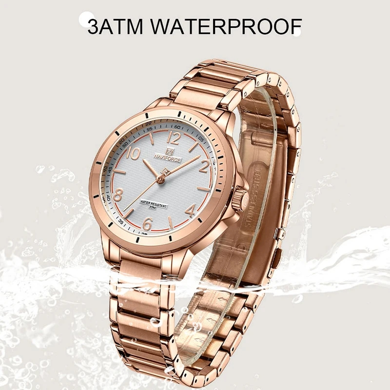 NAVIFORCE 5021 Stainless Steel Lady Quartz Wristwatch Fashion Woman Watch Water Resistant