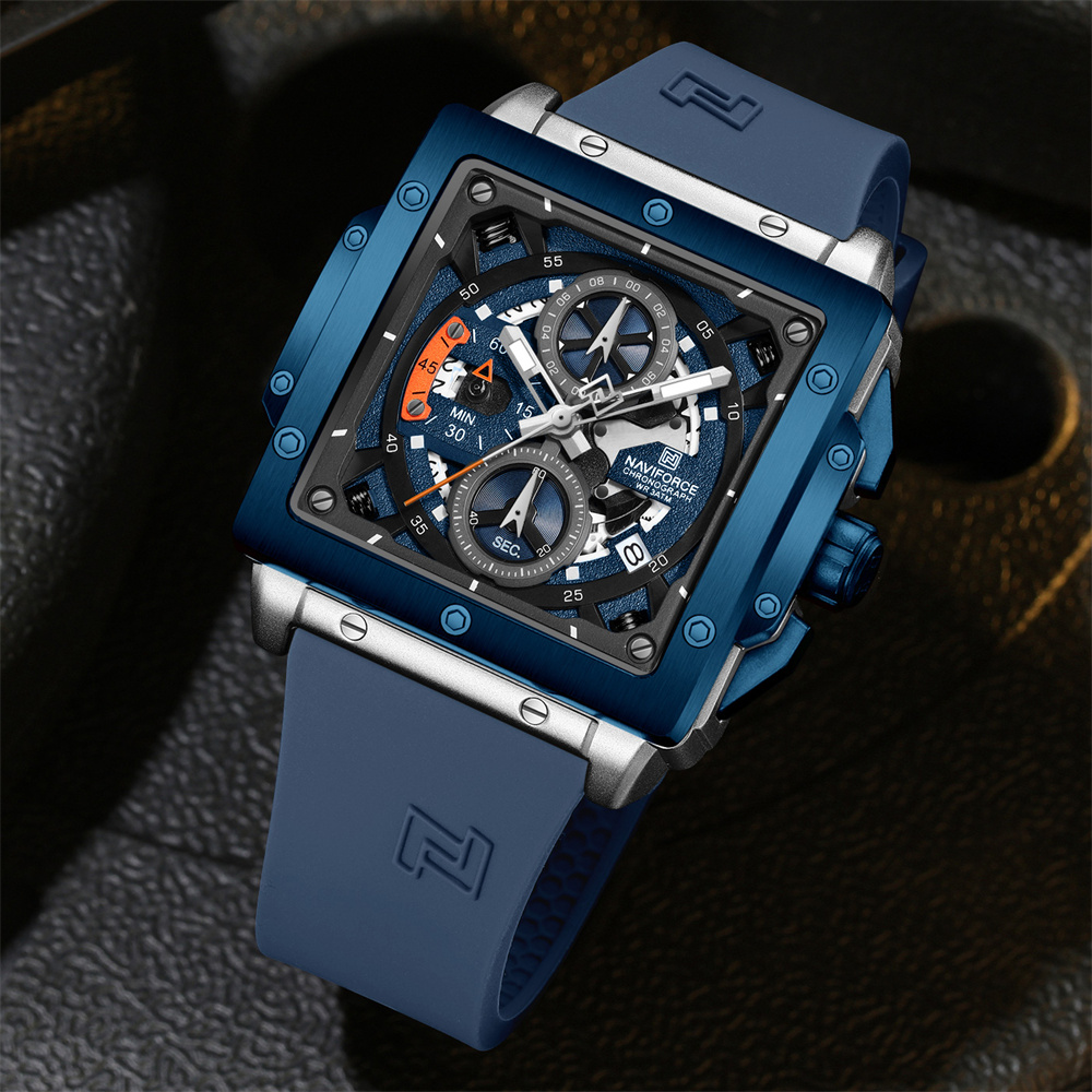 NAVIFORCE 8064 Men Watch Sport Luxury Square Chronograph Date Original Wristwatch Waterproof Quartz Male Clock