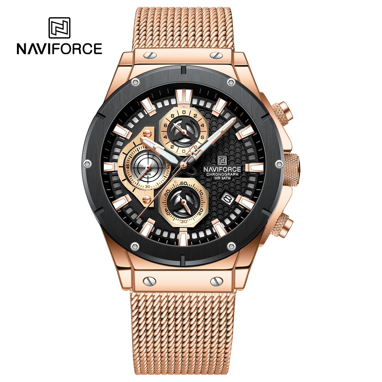 NAVIFORCE 8027 Men Watch Fashion Sports Chronograph Male Stainless Steel Waterproof Clock Quality Quartz Movement Men's Watches
