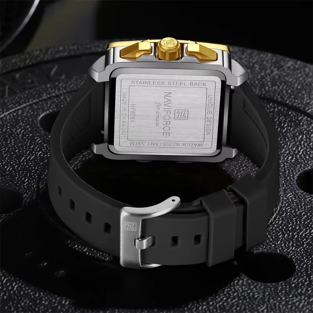 NAVIFORCE 8064 Men Watch Sport Luxury Square Chronograph Date Original Wristwatch Waterproof Quartz Male Clock