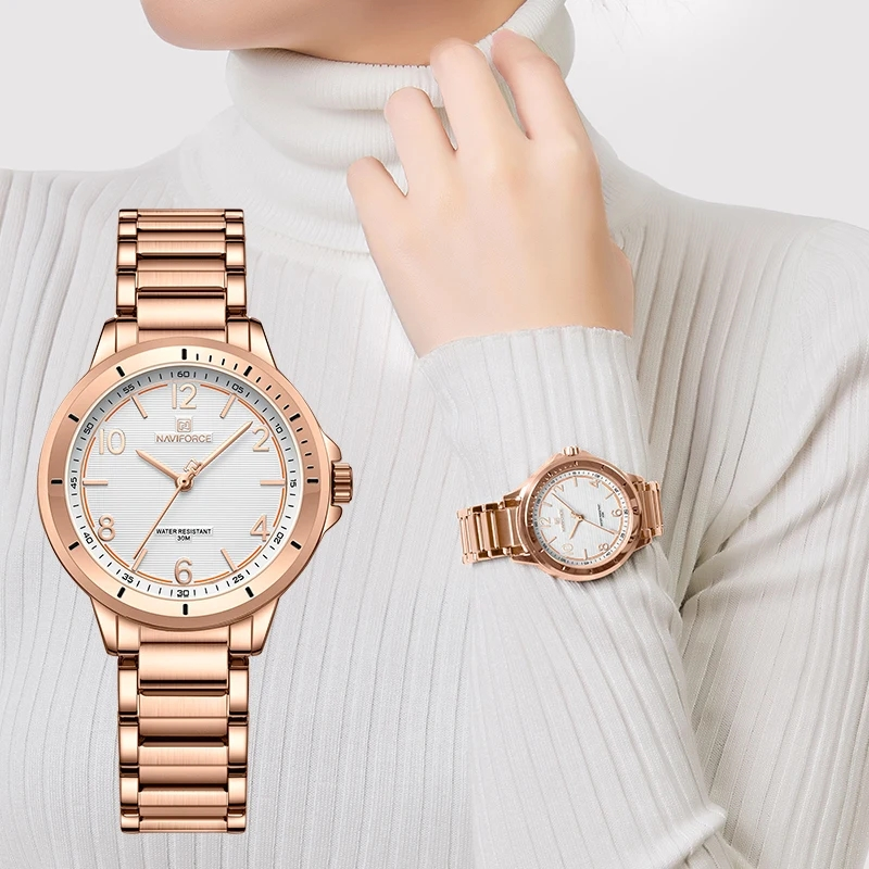 NAVIFORCE 5021 Stainless Steel Lady Quartz Wristwatch Fashion Woman Watch Water Resistant
