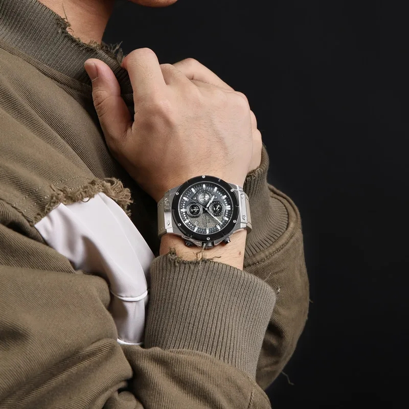 NAVIFORCE 8027 Sport Men's Wristwatch Chronograph Genuine Leather Men Watch Waterproof Quartz