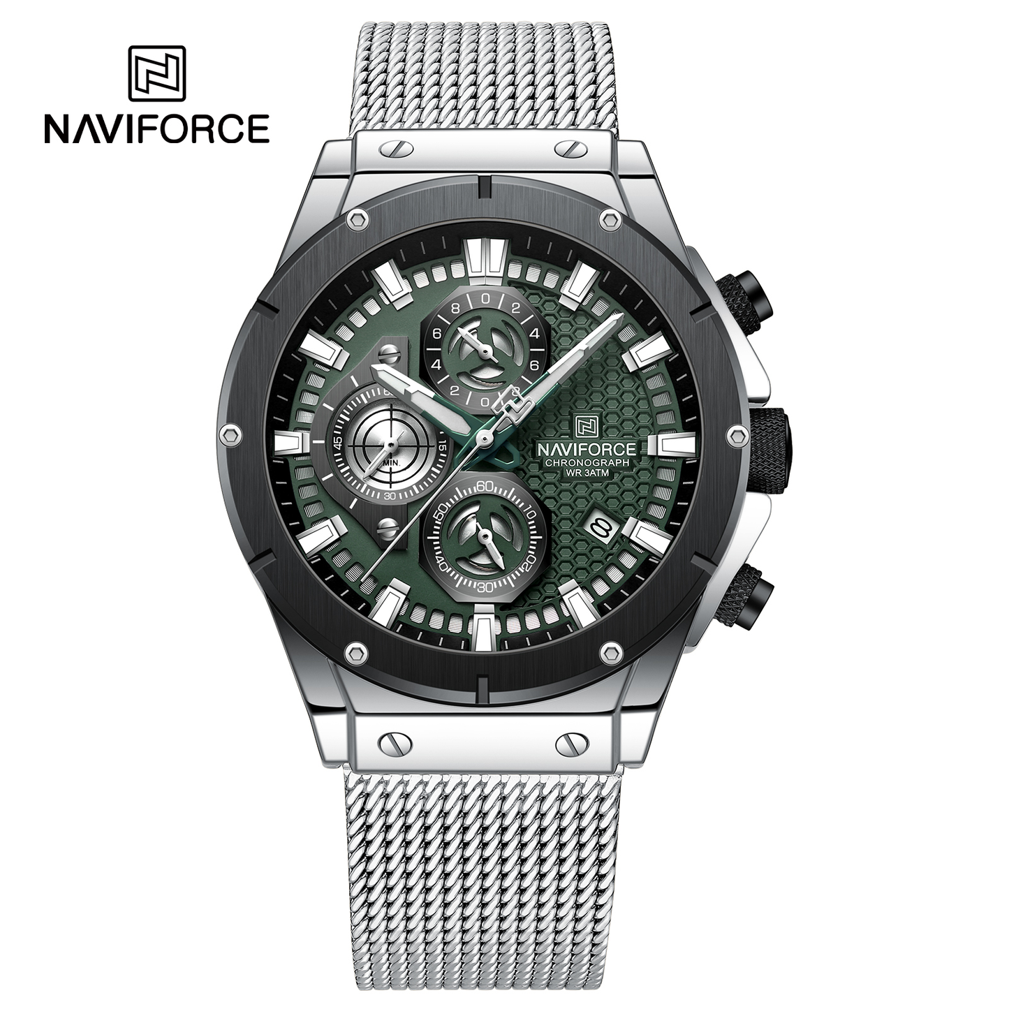 NAVIFORCE 8027 Men Watch Fashion Sports Chronograph Male Stainless Steel Waterproof Clock Quality Quartz Movement Men's Watches