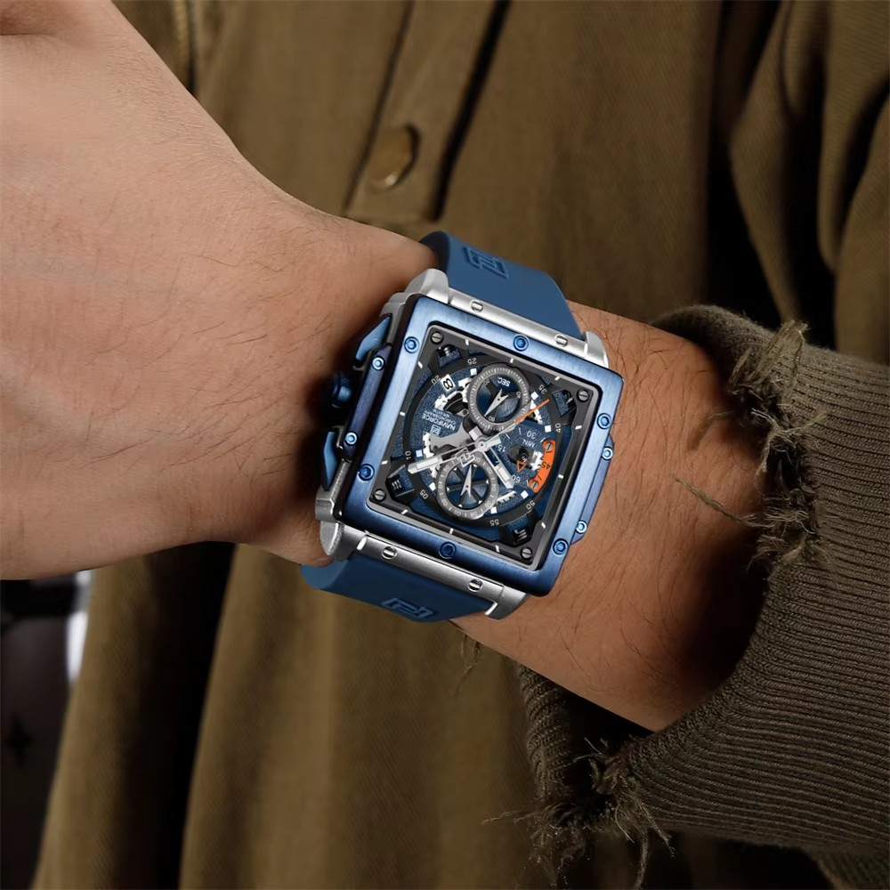 NAVIFORCE 8064 Men Watch Sport Luxury Square Chronograph Date Original Wristwatch Waterproof Quartz Male Clock
