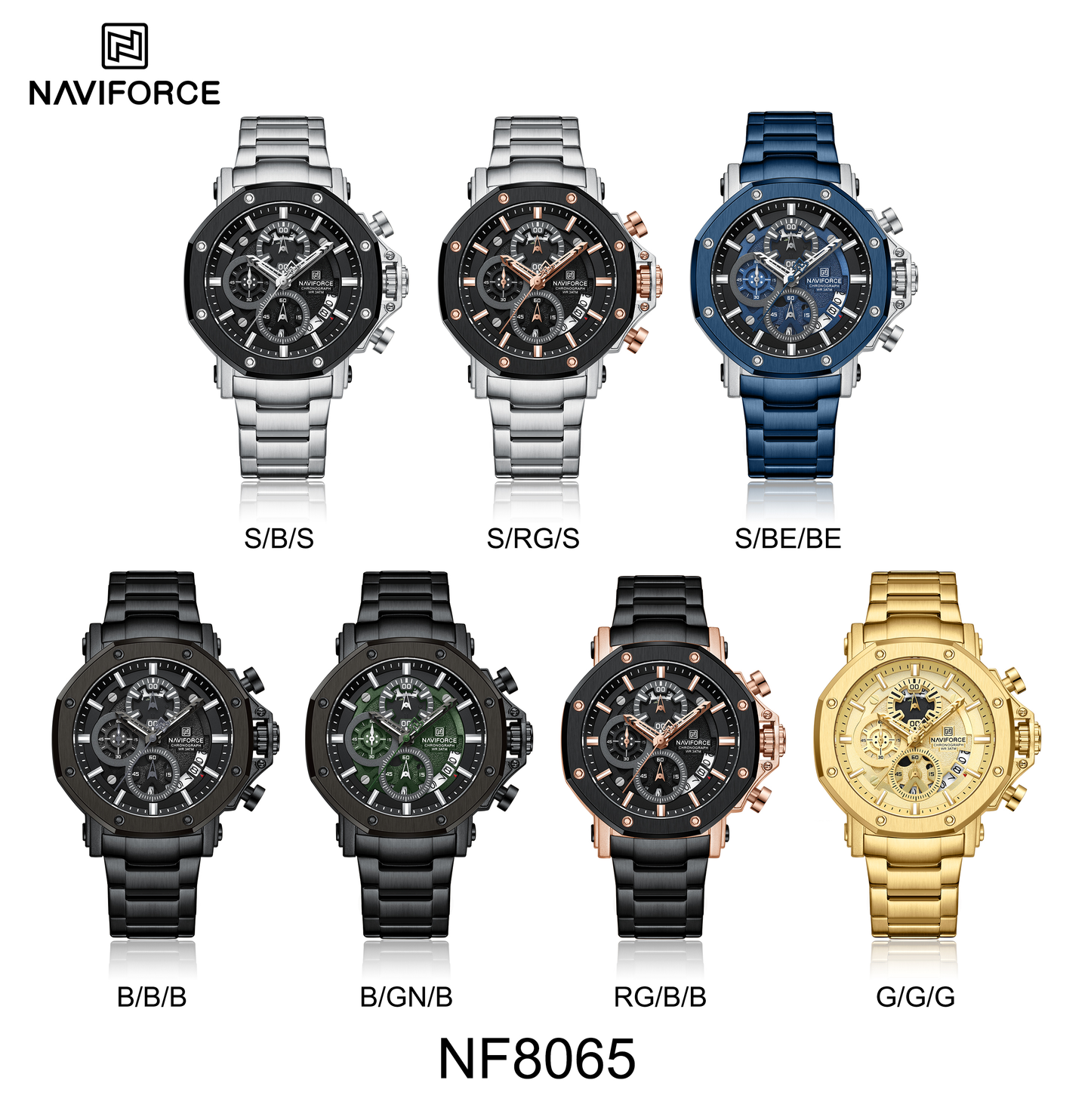 NAVIFORCE 8065 Watch for Men Business Quartz Men's Wristwatches High Quality Stainless Steel Strap Waterproof Man Watches