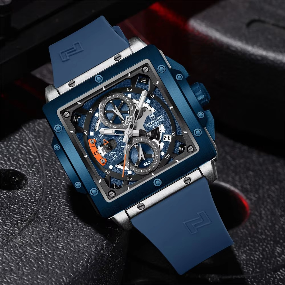 NAVIFORCE 8064 Men Watch Sport Luxury Square Chronograph Date Original Wristwatch Waterproof Quartz Male Clock