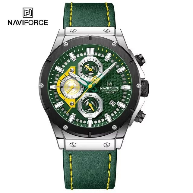 NAVIFORCE 8027 Sport Men's Wristwatch Chronograph Genuine Leather Men Watch Waterproof Quartz