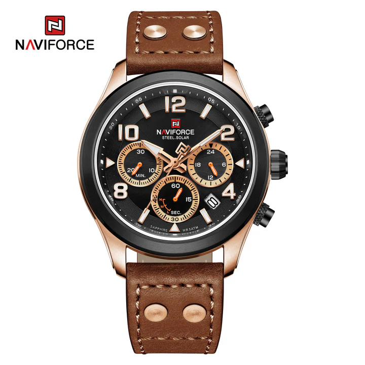 NFS 1006 - NAVIFORCE Solar-Powered Movement Genuine Leather Strap 5ATM Waterproof Luminous Men Watch