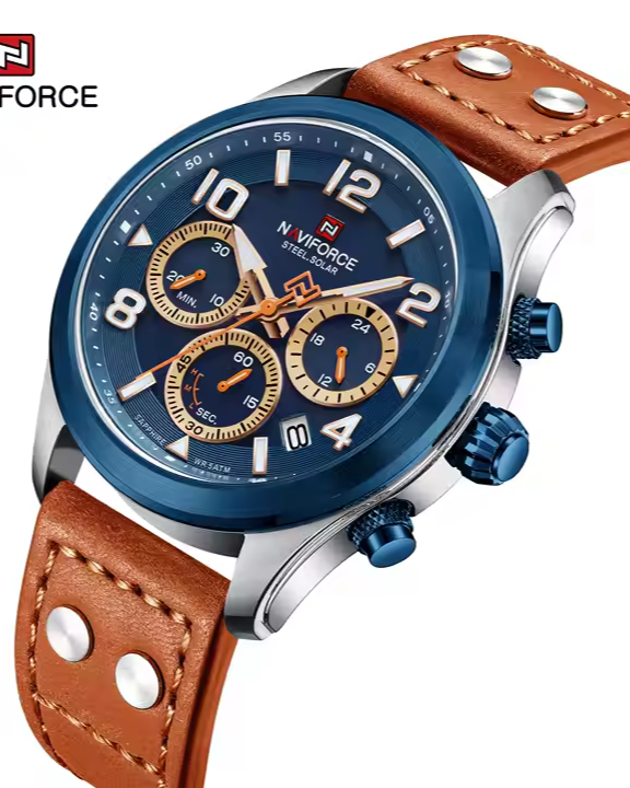 NFS 1006 - NAVIFORCE Solar-Powered Movement Genuine Leather Strap 5ATM Waterproof Luminous Men Watch