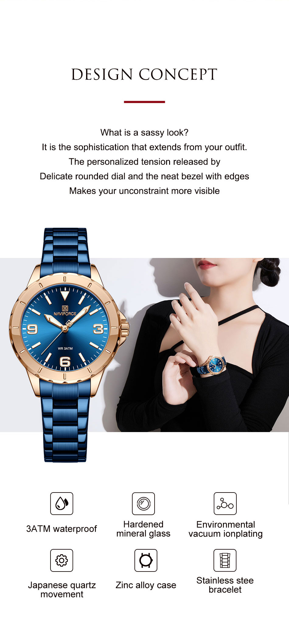 Naviforce 5022 Popular Women's Stainless Steel Band Quartz Watch Fashion Waterproof Women's Watches High Quality Leisure Style
