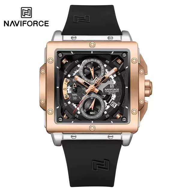 NAVIFORCE 8064 Men Watch Sport Luxury Square Chronograph Date Original Wristwatch Waterproof Quartz Male Clock