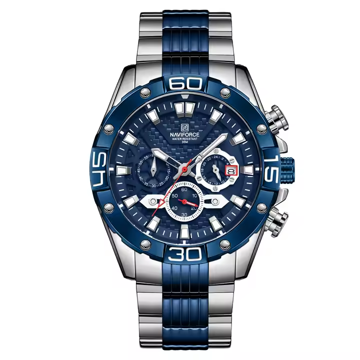 NF 8019 - Naviforce High Quality Made in China Men Hour Stylish Stainless Steel Band Waterproof Character Casual Wristwatch