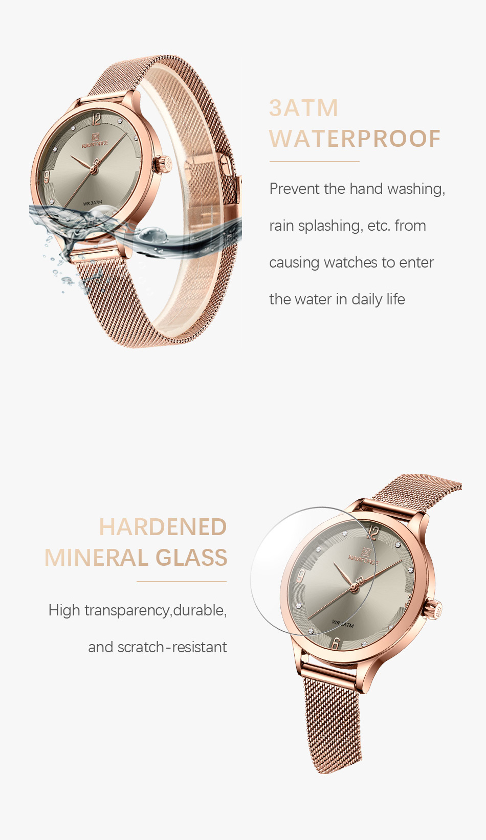 NAVIFORCE 5023 New Hot Selling Watches Women Wrist Luxury 30m Waterproof Sport Watch for Lady with Stainless Steel