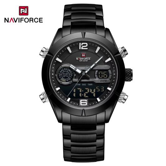 NAVIFORCE 9232 Hot Selling Luxury Stainless Steel Band Luminous Double Display Multi Chronograph
