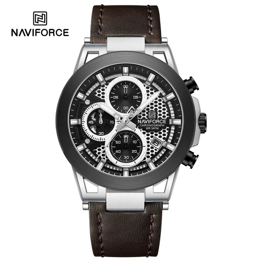 NAVIFORCE 8073 Fashion Men's Watches 3ATM Waterproof Stylish Genuine Leather Strap Luminous Hands Chronograph Date