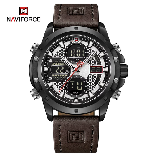 NAVIFORCE 9225 Men Watch Chronograph Steel Watch Case Led Display Digital Clock Men Waterproof Luminous Quartz Wristwatch