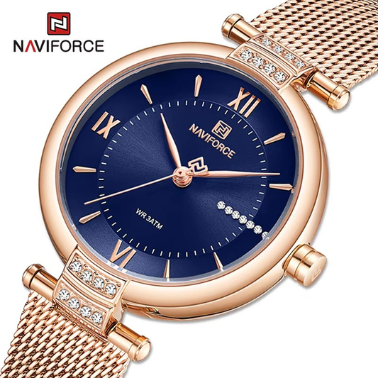 NAVIFORCE 5019 RGBE Luxury Simple Women's Watches With Diamond Ladies Wristwatch Steel Band 30m Waterproof Quartz Clock