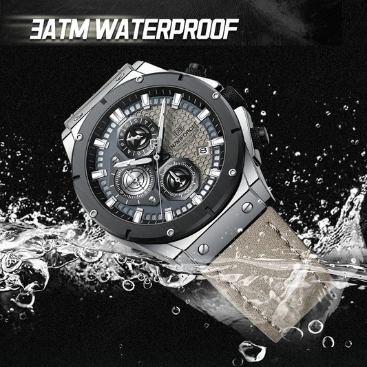NAVIFORCE 8027  Sport Men's Wristwatch Chronograph Genuine Leather Men Watch Waterproof Quartz