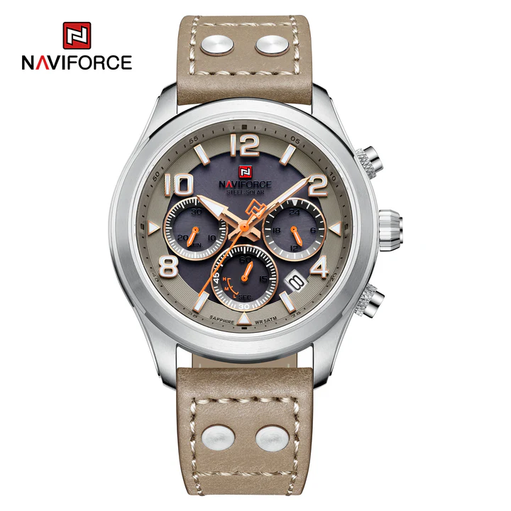 NFS 1006 - NAVIFORCE Solar-Powered Movement Genuine Leather Strap 5ATM Waterproof Luminous Men Watch