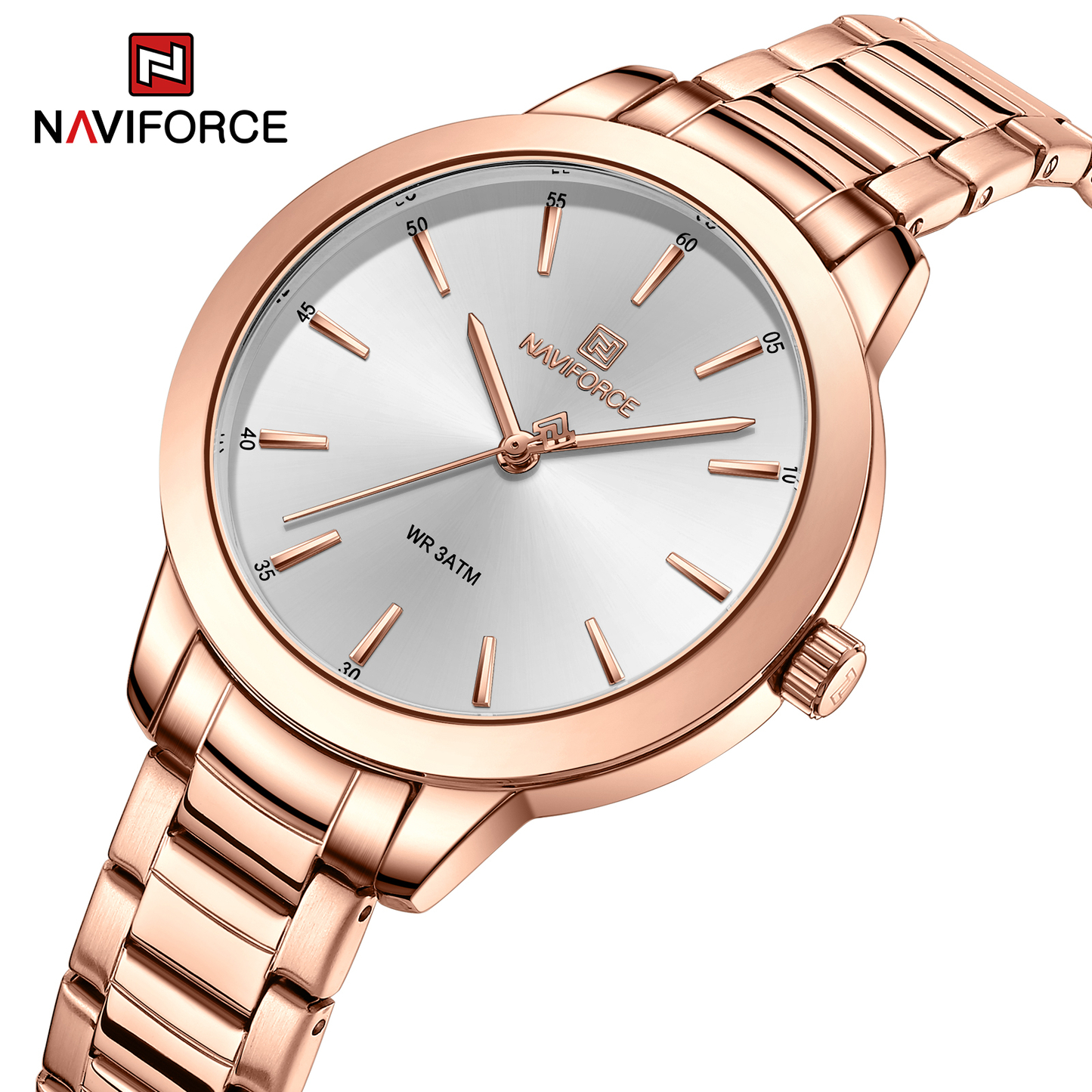 NAVIFORCE 5025 Quartz Watche Fashion Stainless Steel Band Women Wristwatch