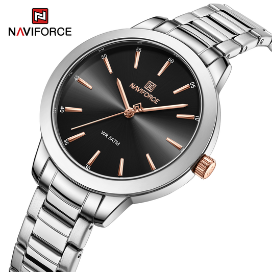 NAVIFORCE 5025 Quartz Watche Fashion Stainless Steel Band Women Wristwatch