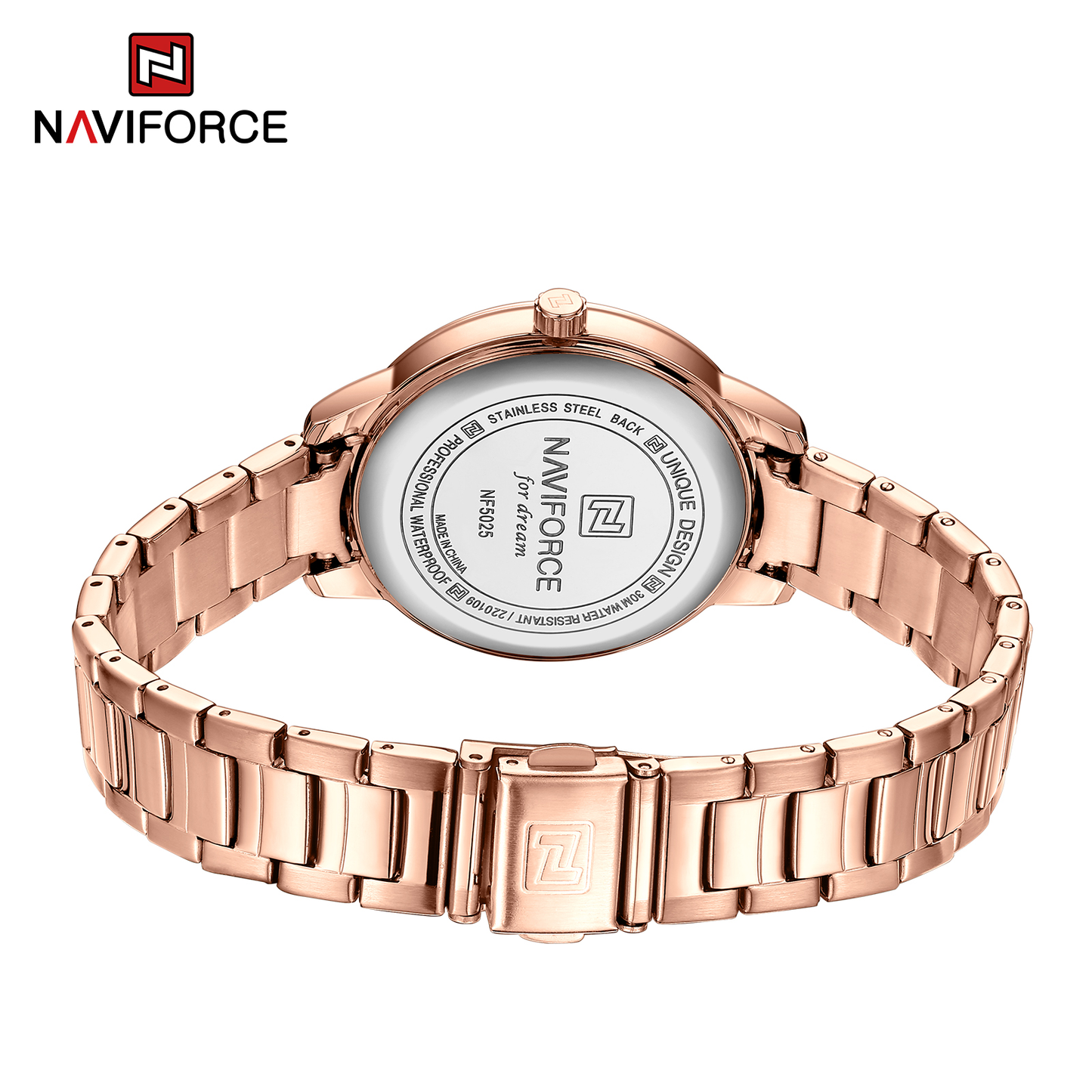 NAVIFORCE 5025 Quartz Watche Fashion Stainless Steel Band Women Wristwatch