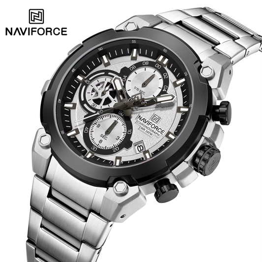 NAVIFORCE 8071 Quartz Watch Waterproof Luminous Calendar Timer Multi Functional Business Watch Stainless Steel Strap Men's Watch